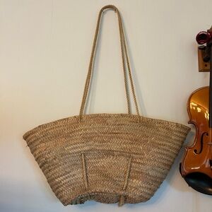Large Woven Basket Bag with Long Straps